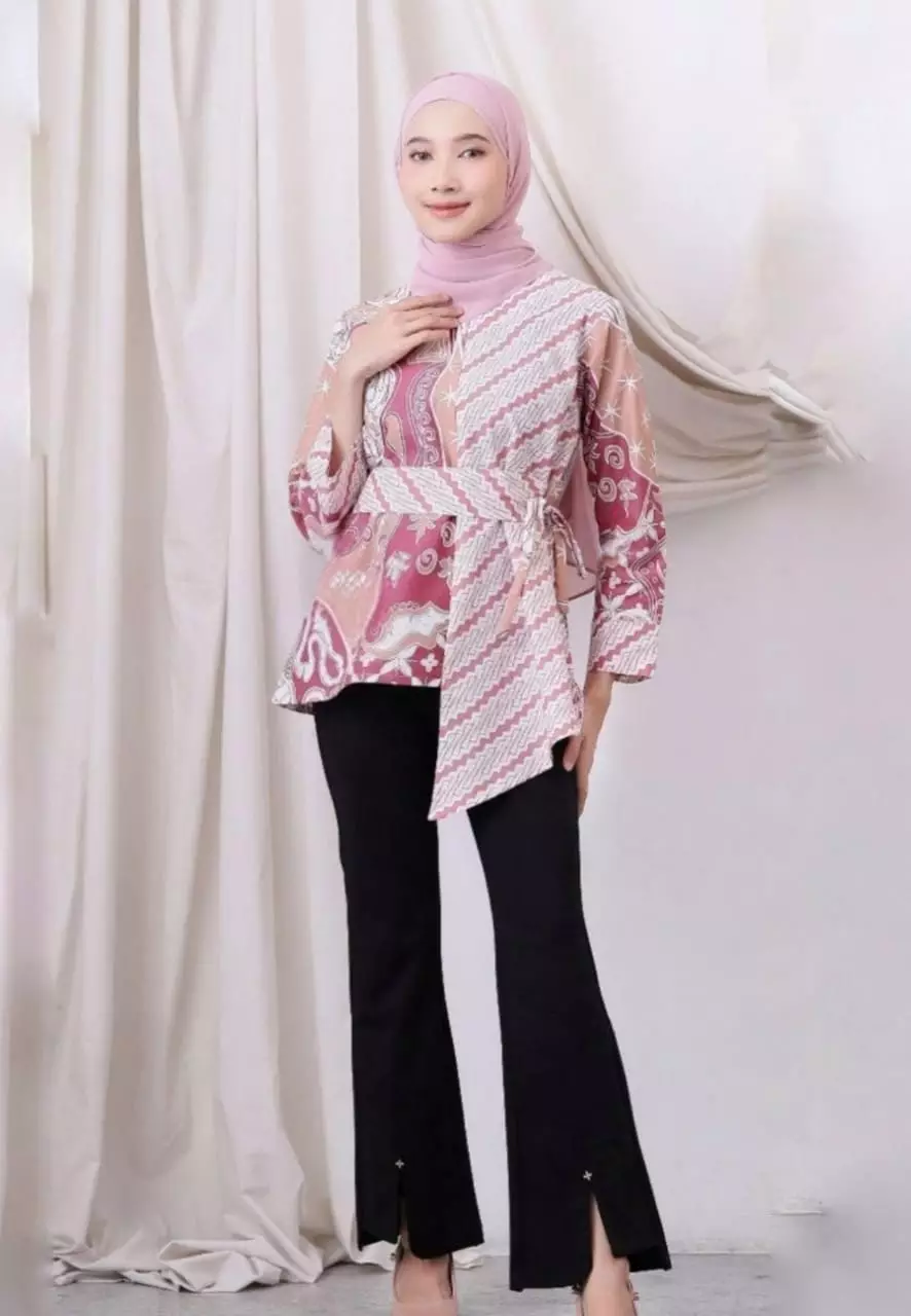 Blouse Batik Lintang Pink Premium Elegant B.K