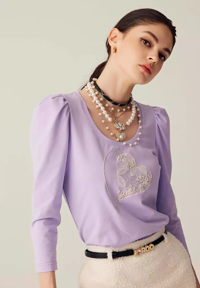 Puff Sleeve Heart Graphic Top