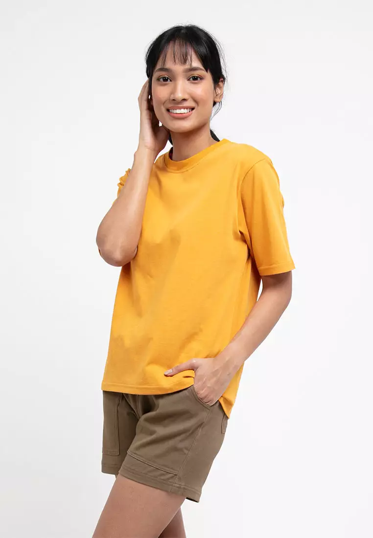 Forest Ladies Premium 100% Cotton Heavy Weight Boxy Cut Crew Neck T Shirt Women | Oversized T Shirt Perempuan - 822323-64DkYellow