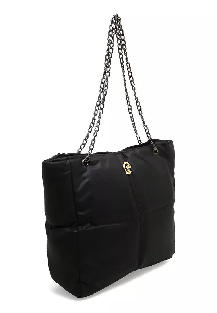 Reina Puffy Bag Two Ropes Smooth Shiny And Plain - Hitam