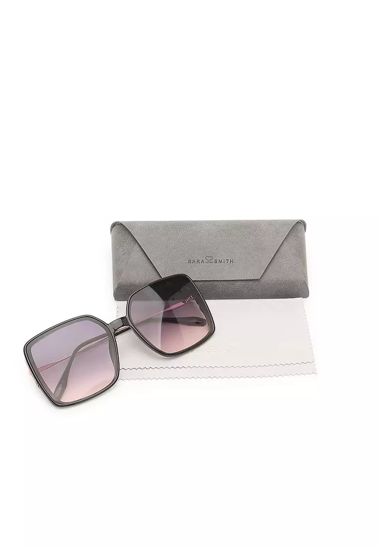 Unisex Fashion Sunglasses - Glossy Black / Grey-Light Pink