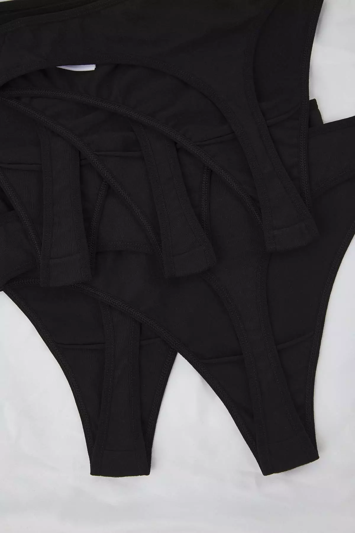 Black 5-Pack Cotton Normal Waist Thong Plus Size Panties