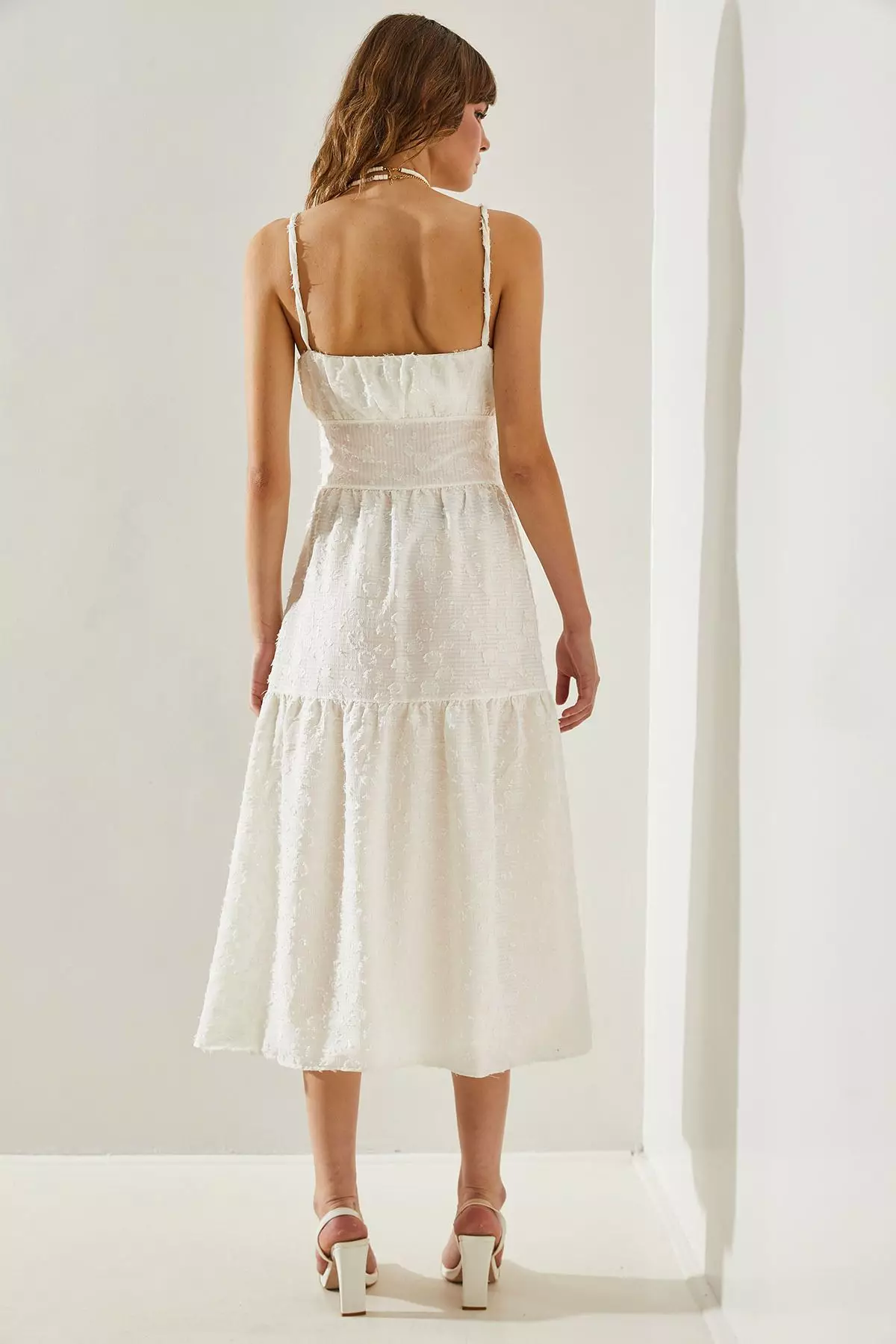 Women's Thin Printed Strap Layered Woven 5616 Dress 60251366