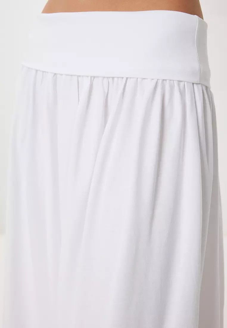 Women's Ecru Long Summer Flexible Knitted Skirt Cr00519