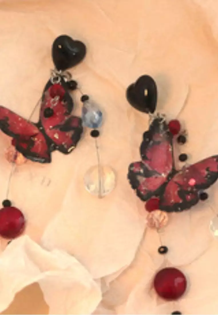 Summer Dark Butterfly Temperament Crystal Earrings K062411