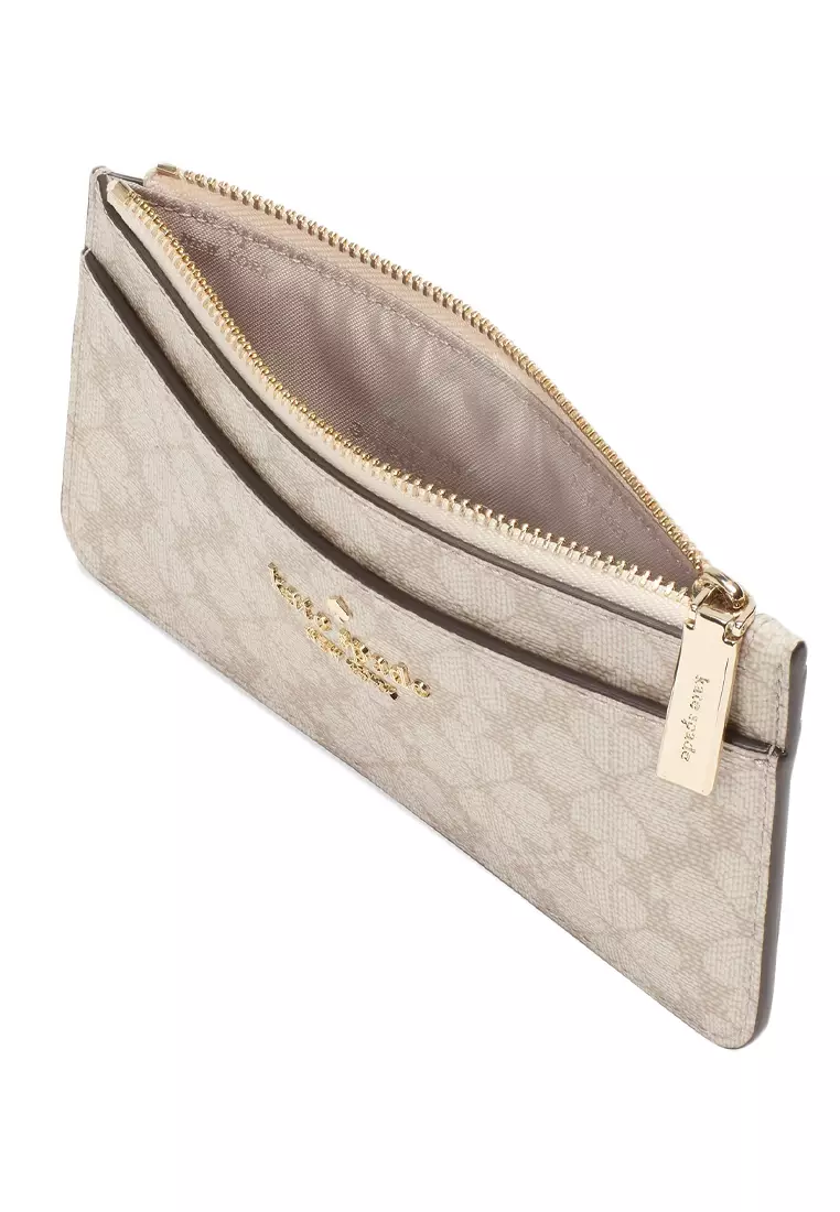 Spade Flower Large Slim Card Holder - Dark Beige