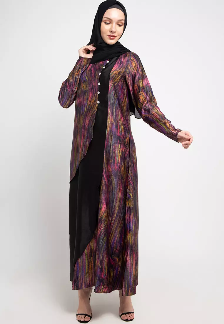 Rane Maxi Dress In Pink Purple Abstract Print