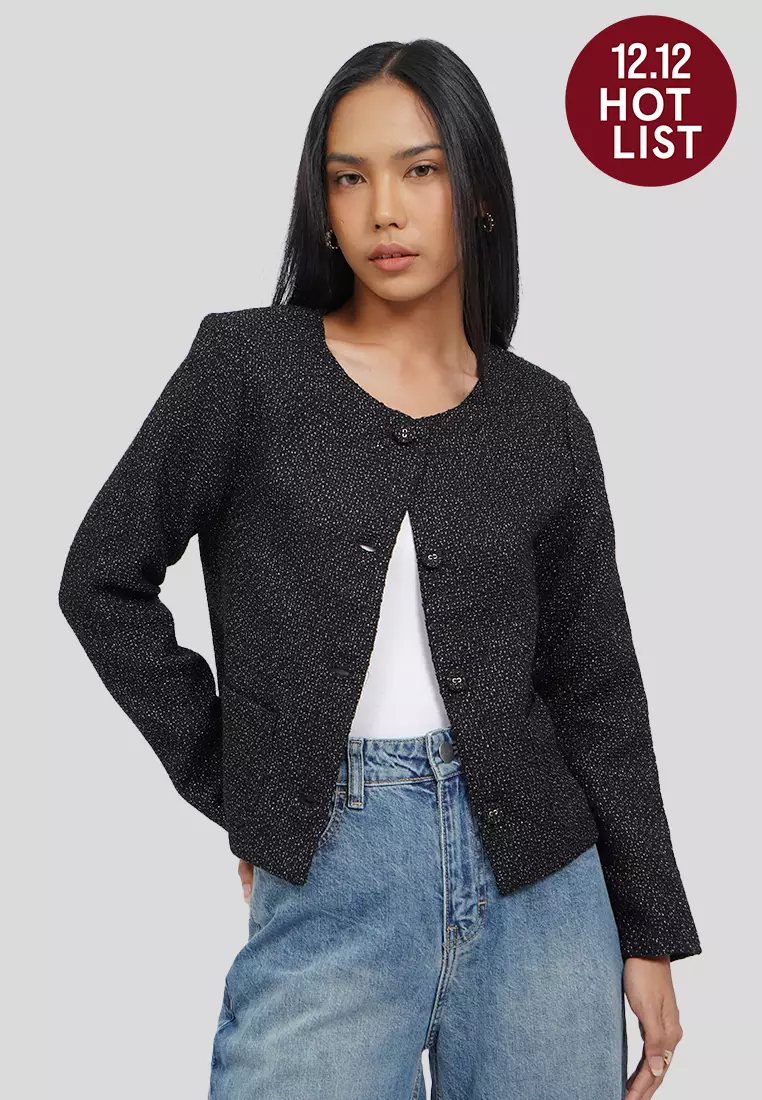 Round Neck Tweed Blazer