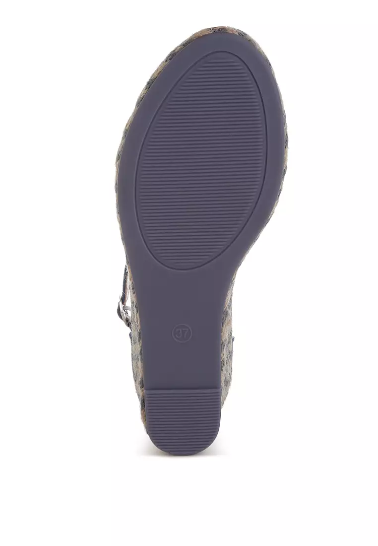 Wedge Heel Espadrilles Sandals In Navy