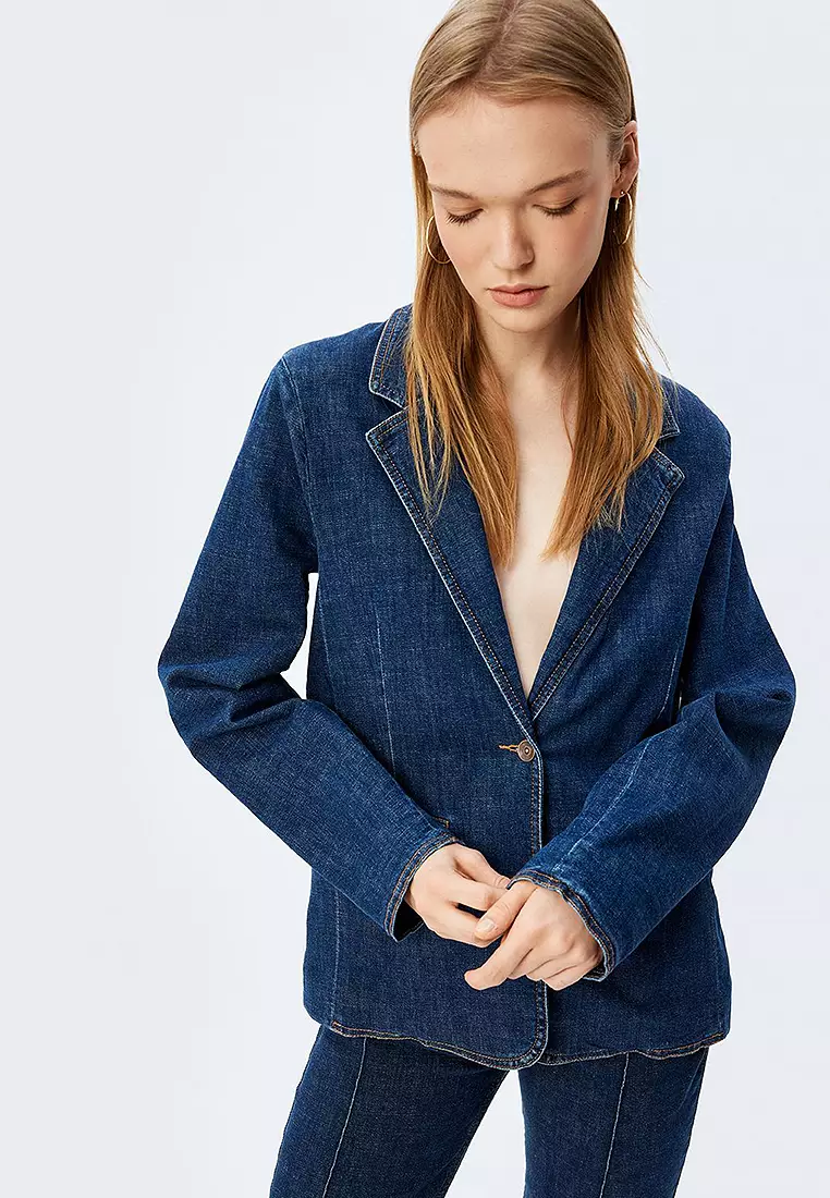 Denim Blazer Jacket Buttoned Comfortable Fit