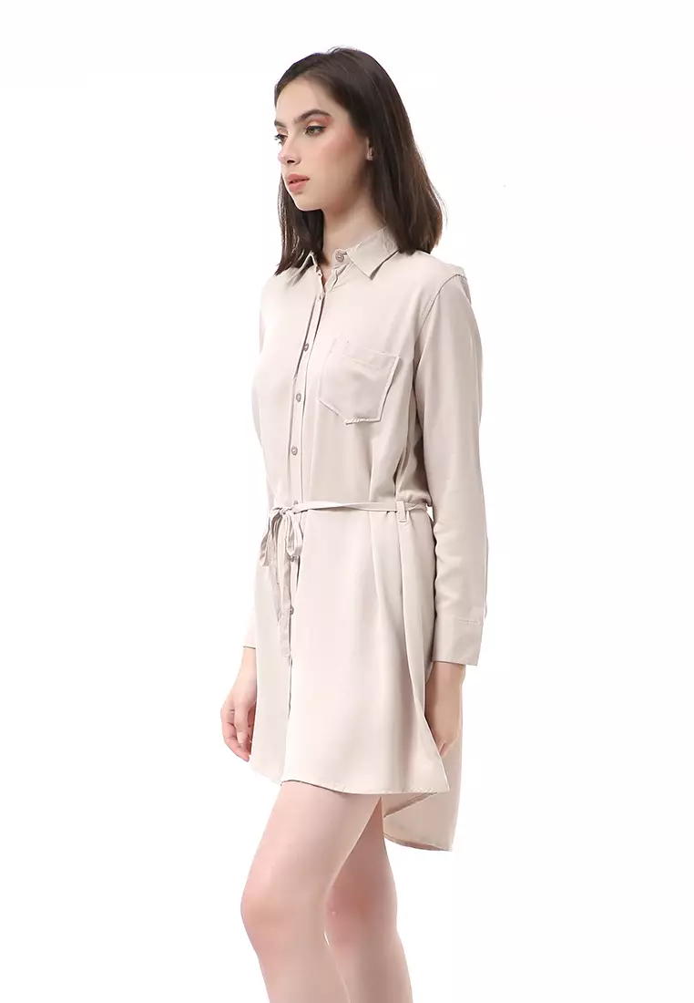 Rachel Dress Wanita Model Kemeja Full Kancing Long Sleeve Material Twill Rayon ORIGINAL - Khaki