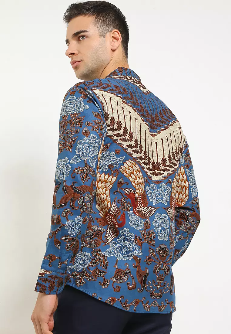 BATIK TALENTA EXCLUSIVE Lengan panjang slimfit SHANGHAI BUNGGA BIRU 02