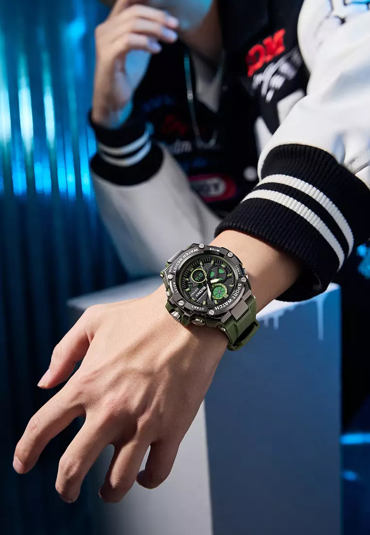 Jam Tangan Pria Original Digital&Analog Bercahaya Anti Air Alarm Tali Silikon Jam Tangan Cowok Olahraga green