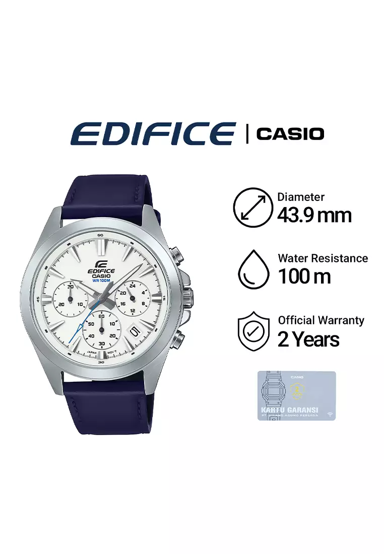Casio Edifice Chronograph EFV-630L-7AV Jam Tangan Analog Pria White Dial - Blue Leather Strap