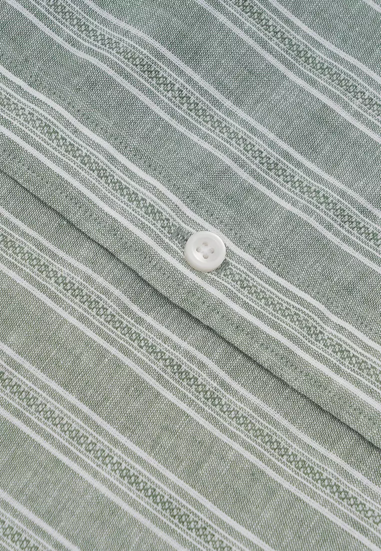 Men's Linen Cotton Poplin Short Sleeves Stripe Shirt