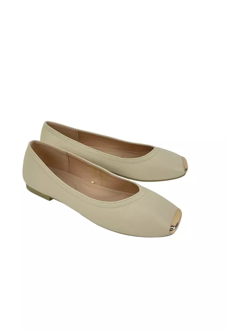 Ladies beige flat shoes on sale