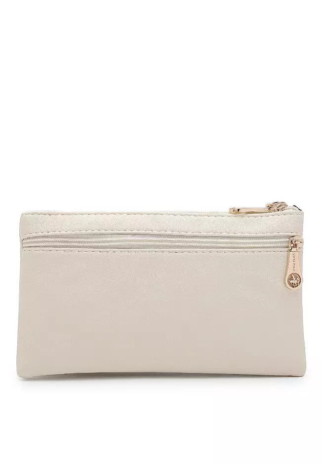Faux Leather Sling Bag / Crossbody Bag / Wristlet - Beige