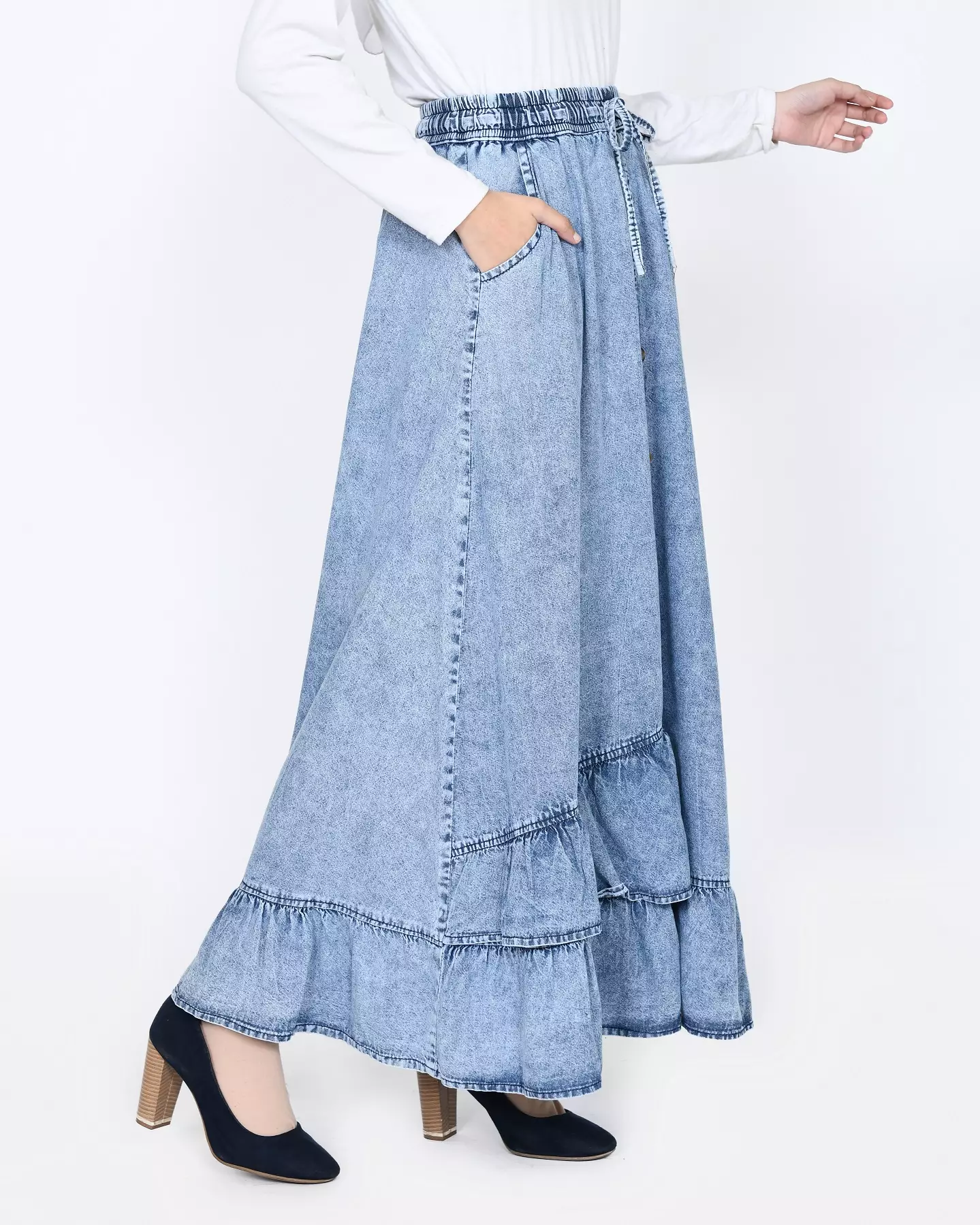 Inara Denim Skirt (Rok Panjang Soft Jeans A-Line) Snow Blue