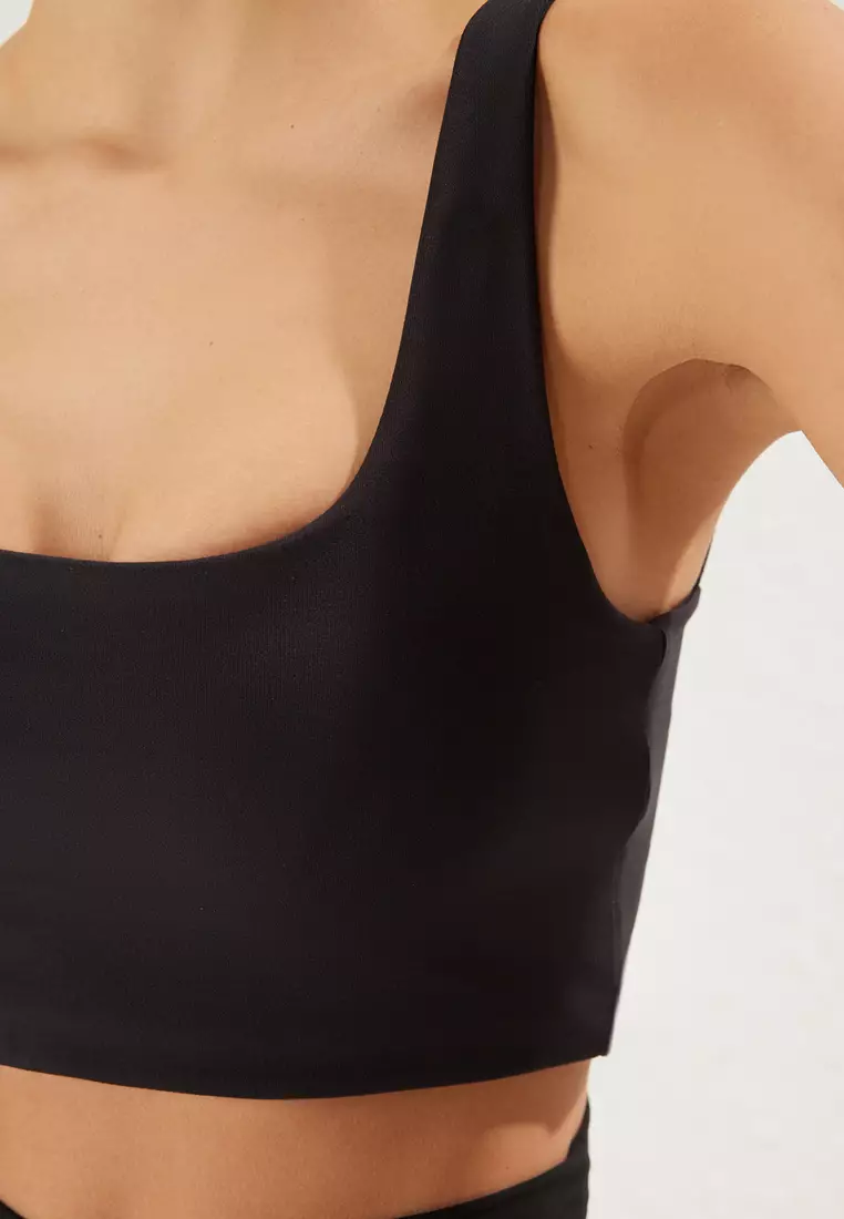 Black Soft Brushed Fabric Double Strap Supportive/Shaping Knitted Sports Bra