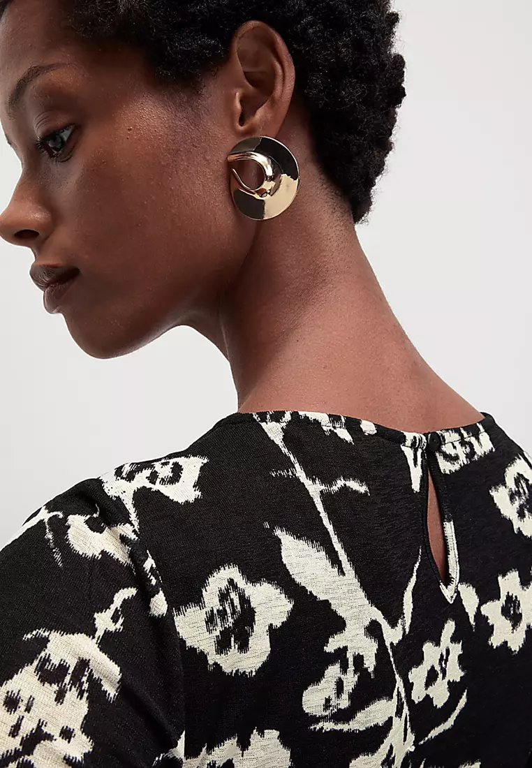 Mesh Jersey Printed Midi Skater Dress