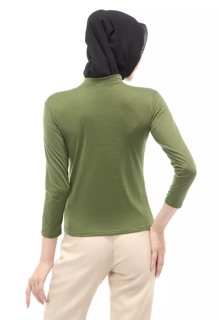 Sabrina Manset Kaos Muslimah Atasan Wanita Long Sleeve Polos Relaxed Fit - Army