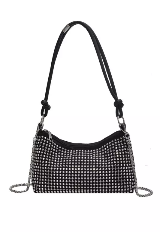 Mikee Shoulder Bag Knotted Rhinestone Handbag for Women Armpit Bag for Girls