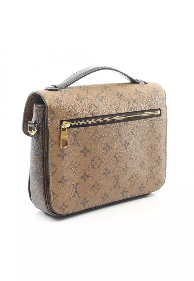 Pre-Loved Louis Vuitton pochette Metis MM monogram reverse Handbag PVC leather Brown black 2WAY
