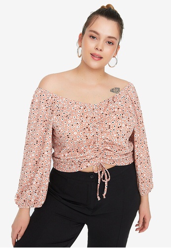Trendyol pink Plus Size Printed Ruched Blouse 2AC9BAAAC33B32GS_1