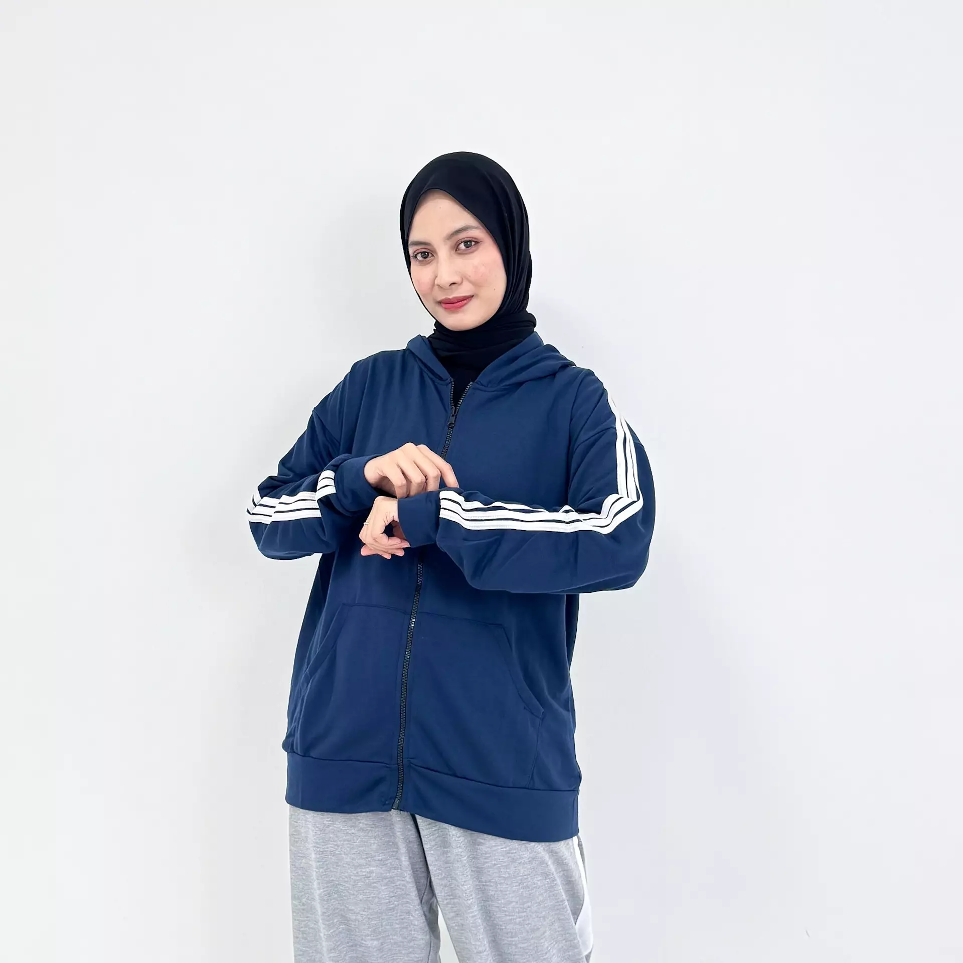 Setelan Celana Training Riska | Metching Set Sweat Sporty NAVY ABU