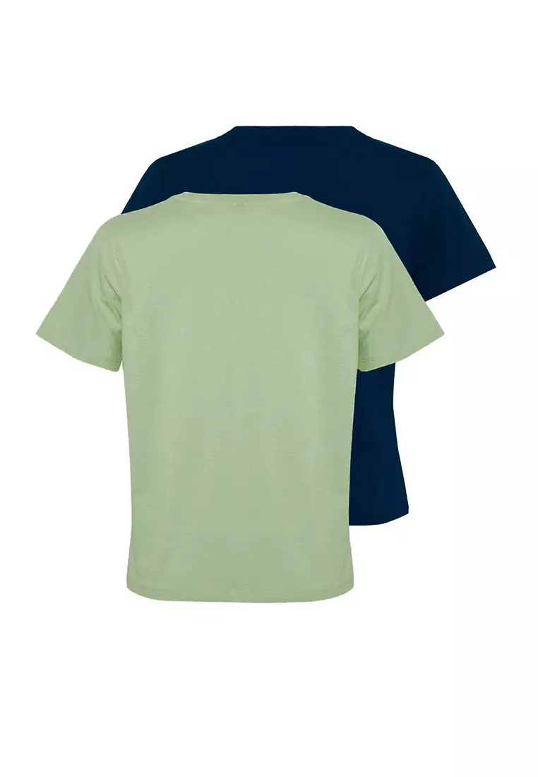 Petrol-Mint Crew Neck 2-Pack Knitted T-Shirt