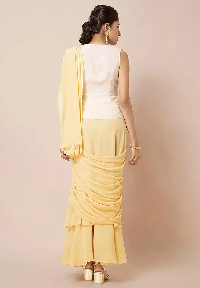 Buy Indya Ruffled Saree Skirt in Yellow 2024 Online