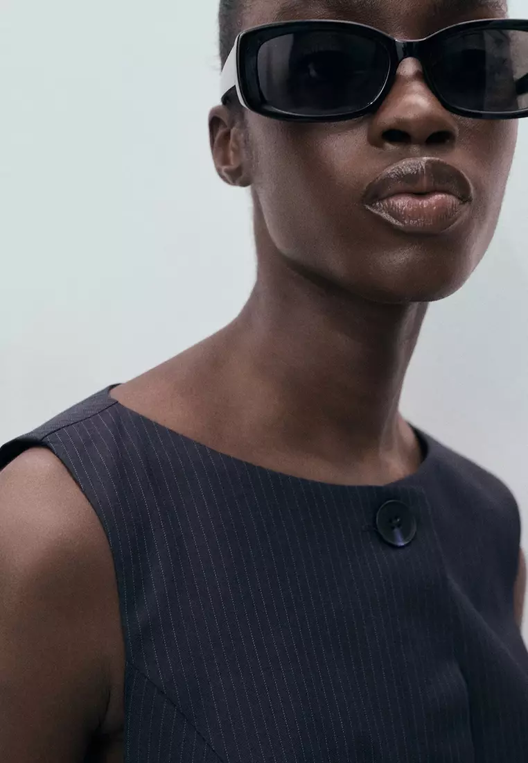 Pinstripe Dress with Hidden Buttons