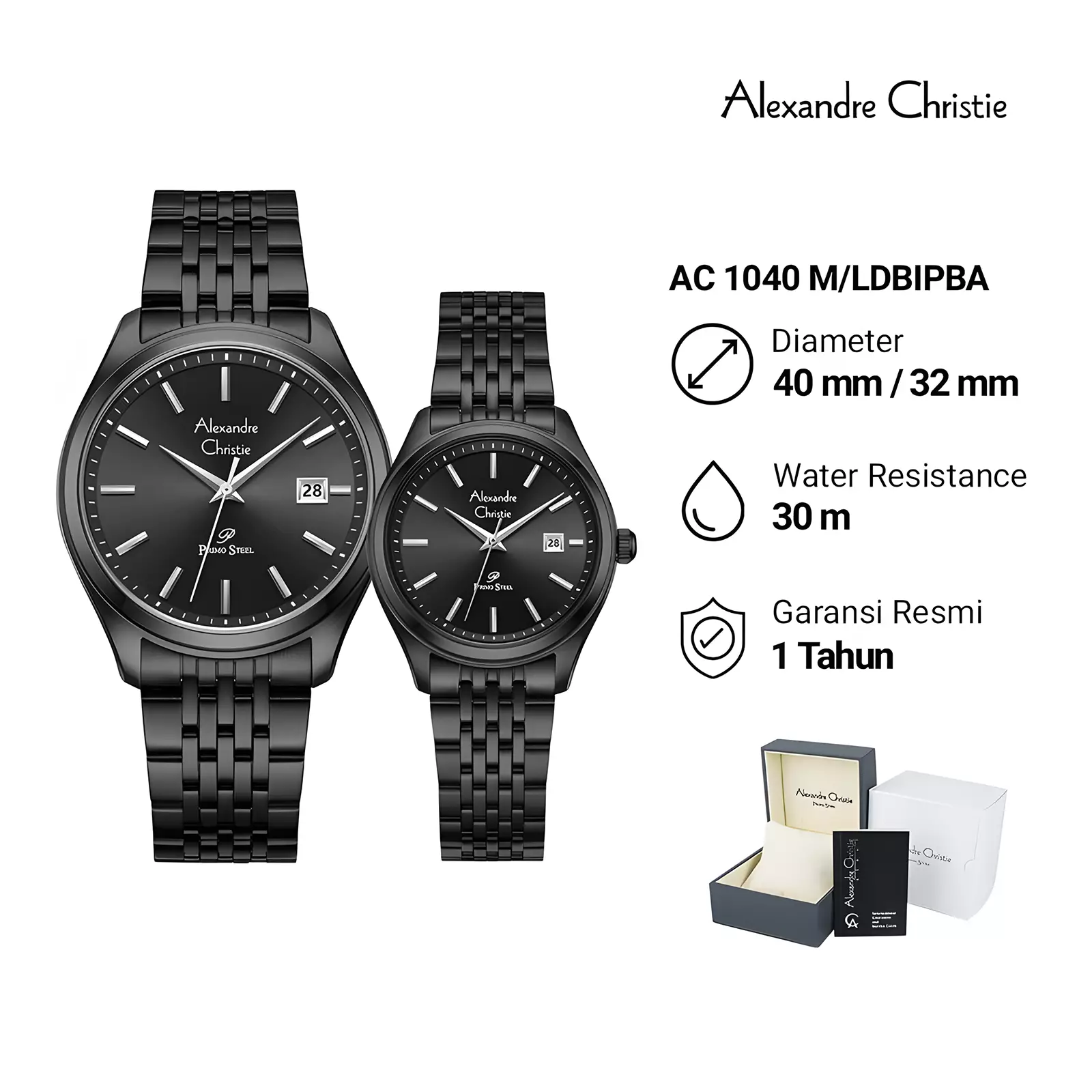 Jam Tangan Couple Pria Wanita - Primo Series - Black - Stainless Steel - 1040 MLDBIPBA