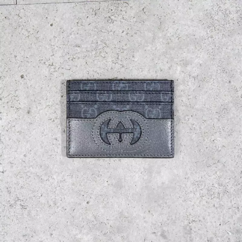 Dompet GUCCI GG INTERLOCKING MONOGRAM GREY BLACK CARD HOLDER 100% ORIGINAL