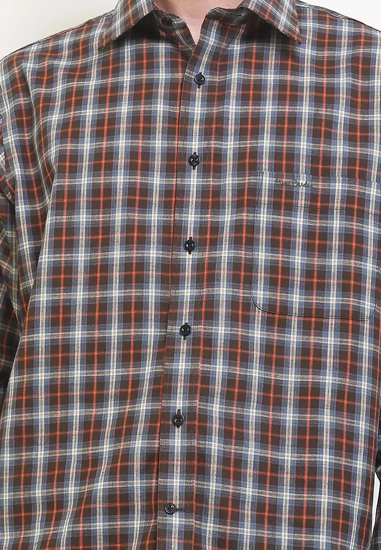 Kemeja Lengan Panjang Pierre Cardin Check Posto Kune - Grey Regular Casual