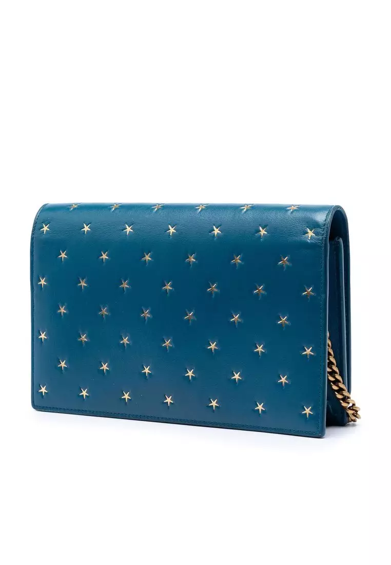 二手 Saint Laurent 小牛皮星形印花經典 Monogram Kate 流蘇鏈皮夾