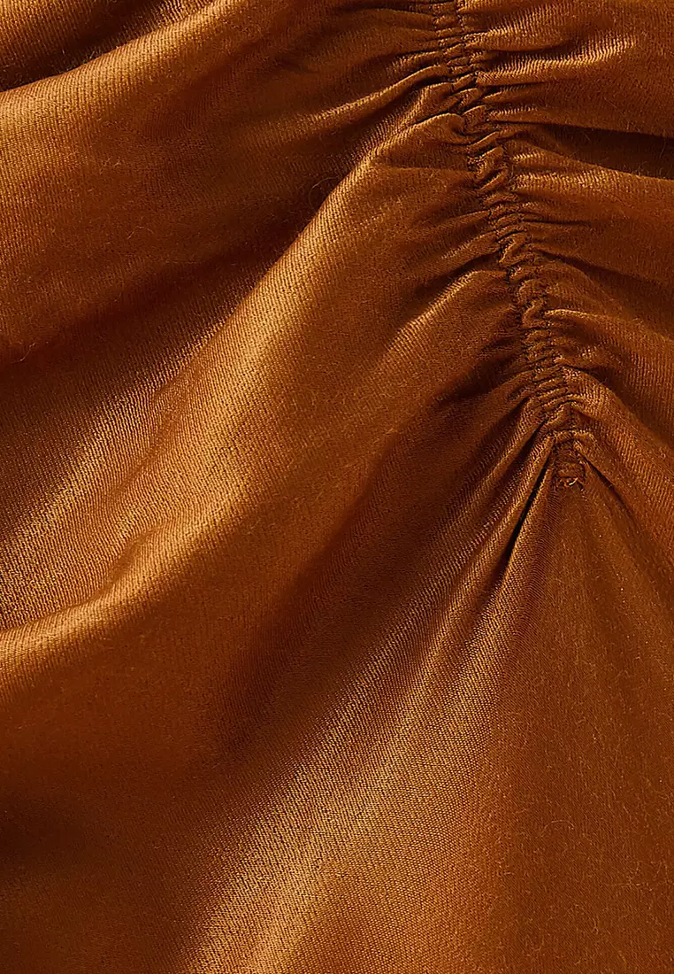 Ruched Midi Satin Skirt