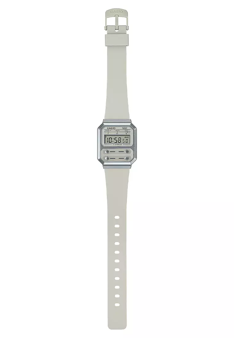 Casio - Jam Tangan Digital Wanita - Silver - Cream Resin Strap - A100WEF-8ADF