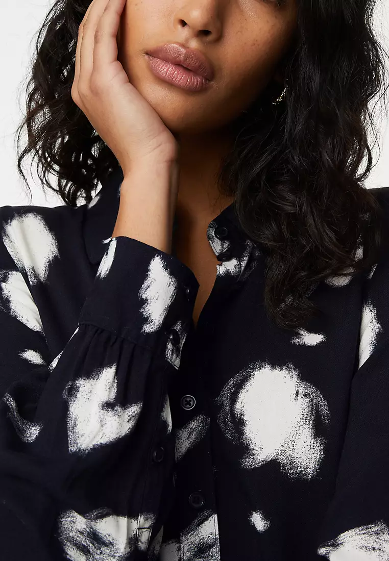 Printed Button Front Midi Shirt Dress