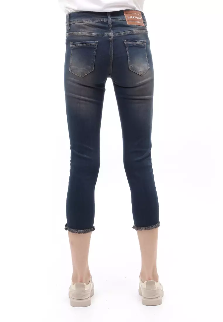 Celana Jeans 7/9 Motif Washed Bawahan Wanita Premium Quality - Brown Maddie