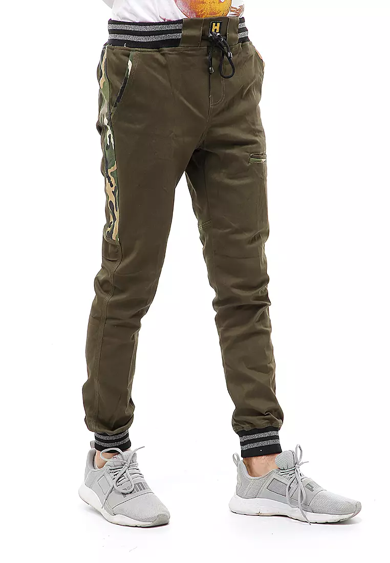 Locko Long Pants Celana Jogger Pria List Army Material Cotton Twill ORIGINAL - Army Green