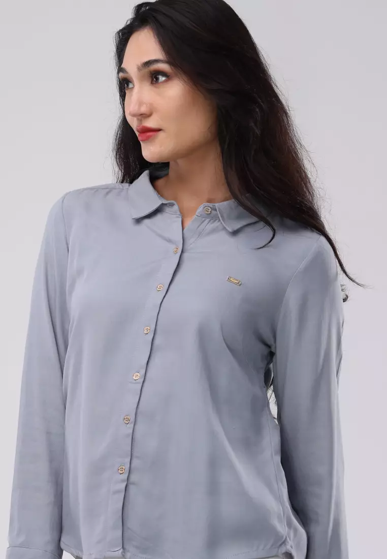 Bold Twill Long Sleeves Collared Blouse