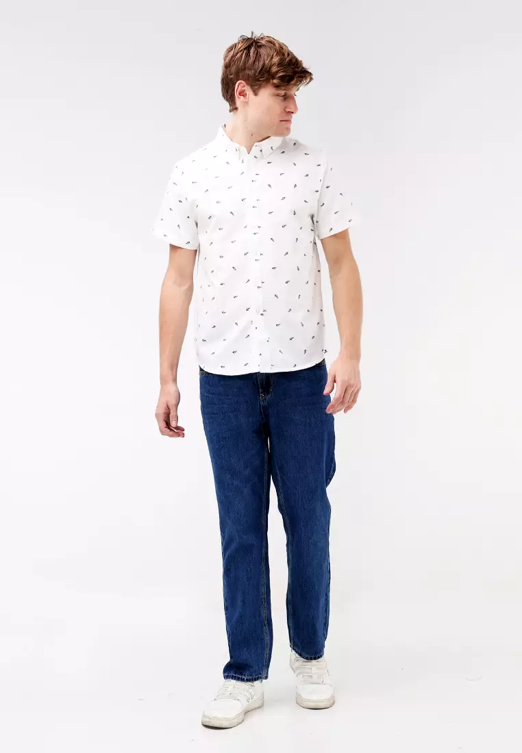 Woven Printed Oxford Short Sleeve Polo