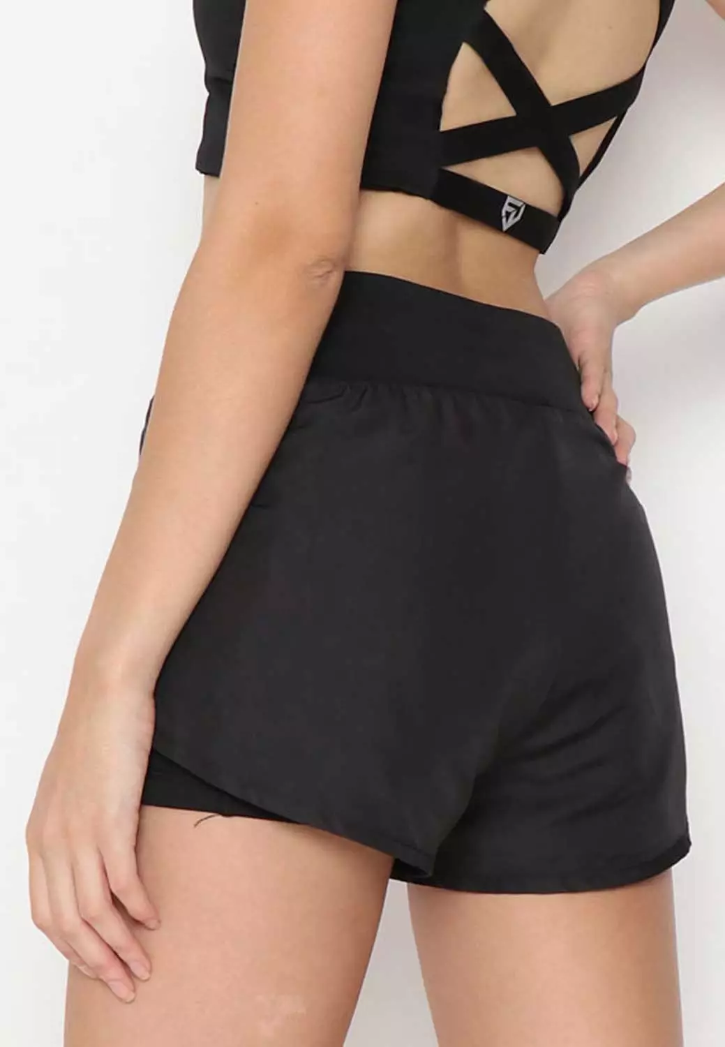 Fitwear - Celana Lari + Inner Olahraga Wanita CAITLYN LAYERED Big Size - BLACK