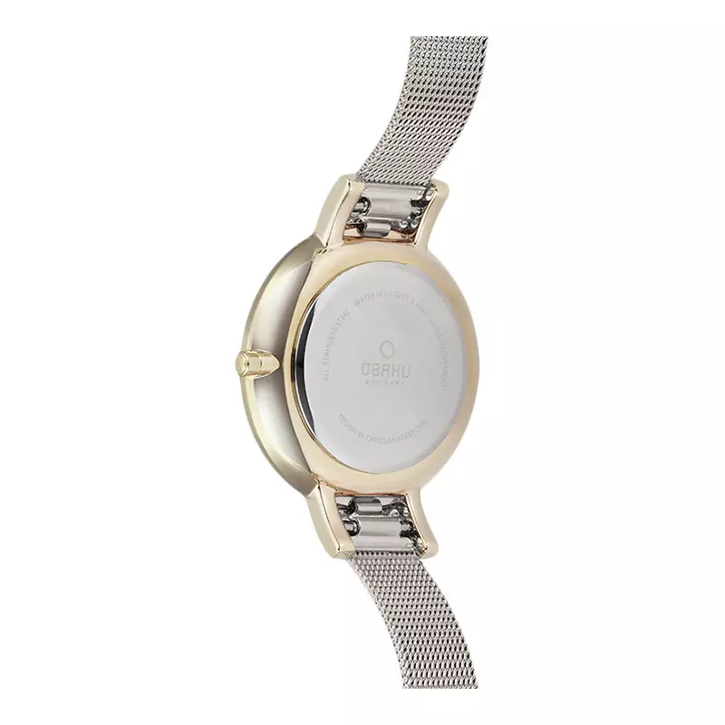 Jam Tangan Wanita Obaku V158LEGIMC Lun Gold-bi Silver Dial Mesh Strap