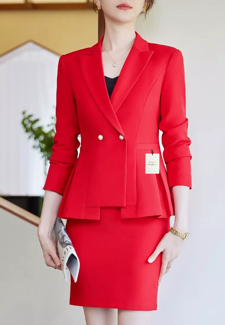 Skirt Trendy Suits For Ladies Premium Black Double Breasted Wool