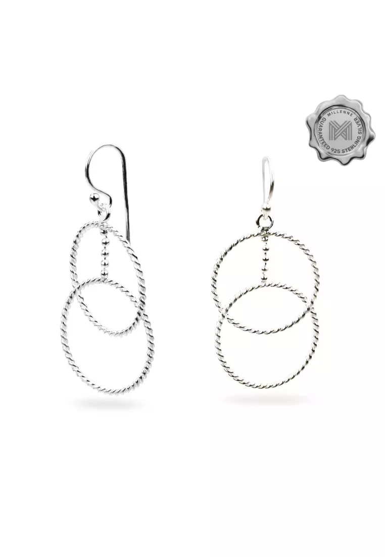 Millennia 2000 Circle Links Hook Silver Dangle Earrings with 925 Sterling Silver