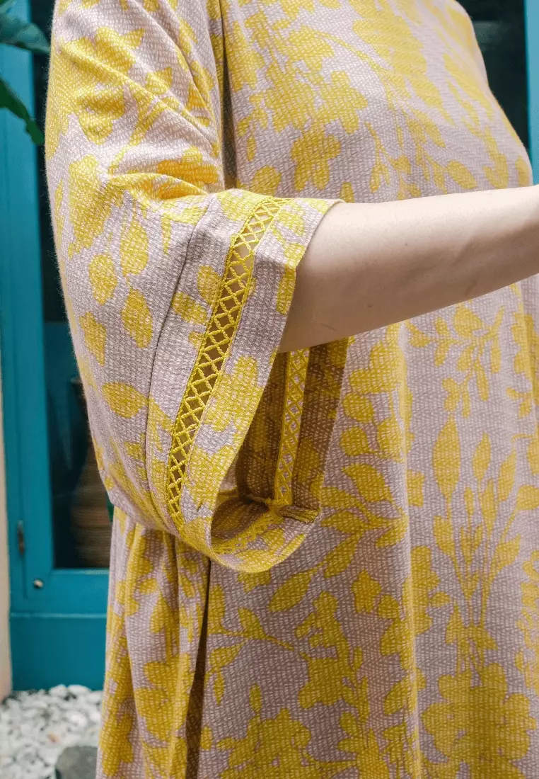 Urban Exchange Farida Kaftan Brown Mustard - Gamis Kaftan Lengan 3/4 Warna Brown Mustard