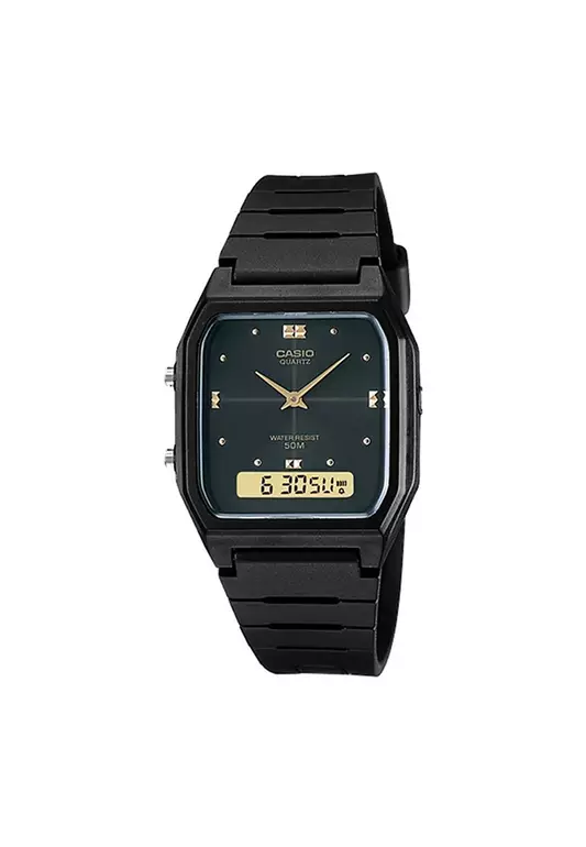 Men Analog-Digital Watch AW-48HE-1AV Black Resin Strap