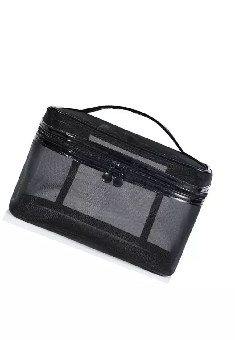 Elmar Tas Kosmetik Wanita Travel Portable Bag Large Storage Many Slot Material Polyester Mesh ORIGINAL - Black